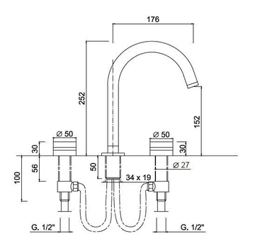 MYRING - FMR0112/U - 3 hole countertop washbasin tap with adjustable spout by Rubinetteria Giulini - view 3